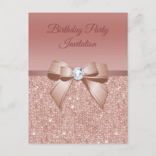 Invitation Carte Postale Sparkles & Glamor, Rose d'anniversaire Gold
