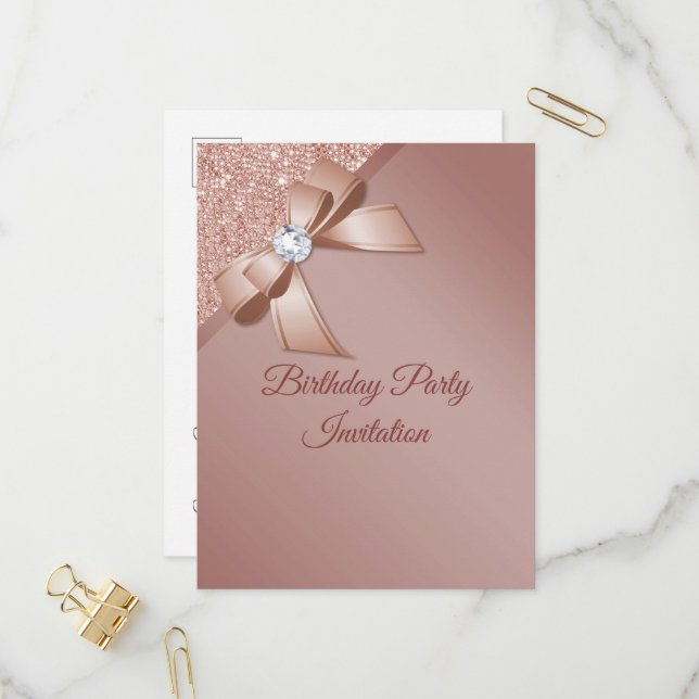 Invitation Carte Postale Sparkles & Rose Gold Glamour Birthday (Devant/Arrière en situation)