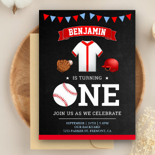 Invitation Carte Postale Sports Thème Baseball Joueur 1er Anniversaire