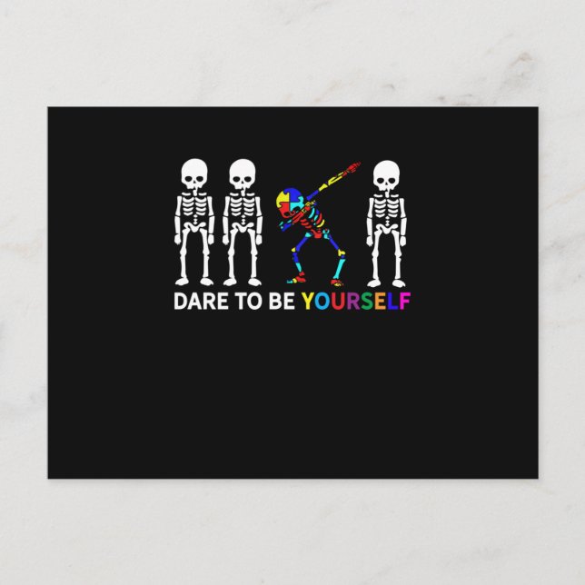 Invitation Carte Postale Squelette Dabbing Sensibilisation à l'autisme (Devant)