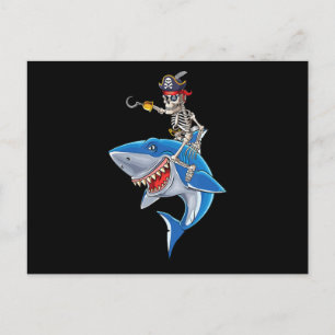 Invitation Carte Postale Squelette de pirate chevauchant un requin Garçons