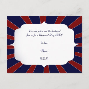 Invitation Carte Postale Starburst patriotique en rouge blanc et bleu