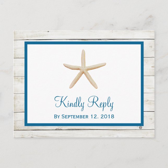 Invitation Carte Postale Starfish Blanchis Wood Beach Wedding RSVP (Devant)