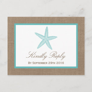 Invitation Carte Postale Starfish Turquoise Burlap Beach Wedding Collection