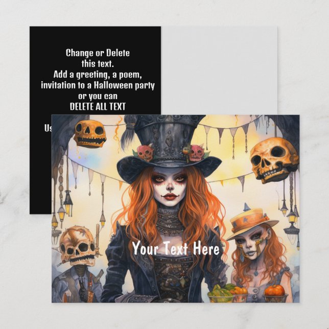 Invitation Carte Postale Steampunk Lady Skuls Party (Devant / Derrière)