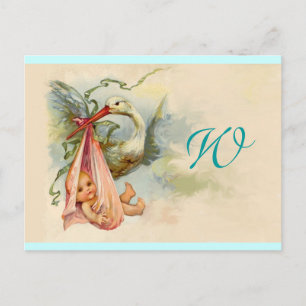 INVITATION CARTE POSTALE STORK BÉBÉ FILLE DOUCHE 2
