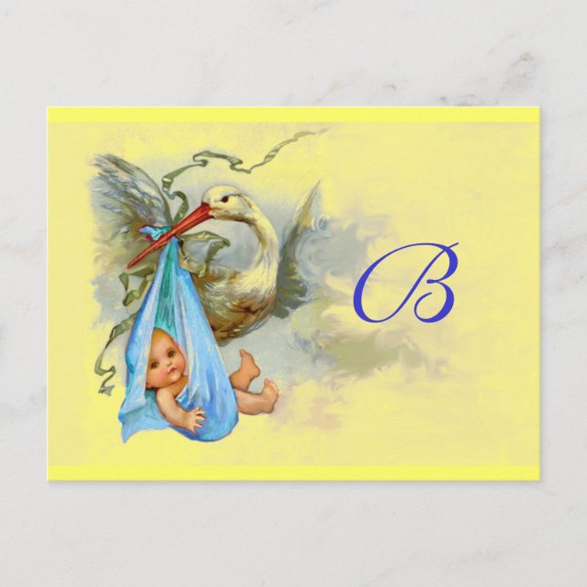 INVITATION CARTE POSTALE STORK BÉBÉ GARÇON DOUCHE 2 (Devant)