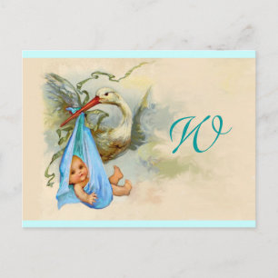 INVITATION CARTE POSTALE STORK BÉBÉ GARÇON DOUCHE 2