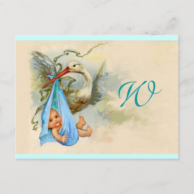 INVITATION CARTE POSTALE STORK BÉBÉ GARÇON DOUCHE 2 (Devant)