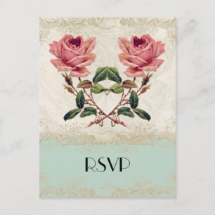 Invitation Carte Postale Style baroque Rose Vintage Mint n Crème Lace