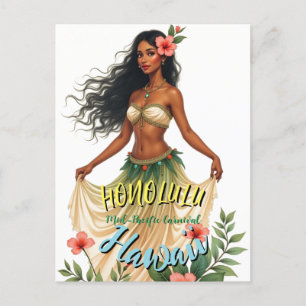 Invitation Carte Postale Style vintage Hawaiian Travel Honolulu Hula Girl