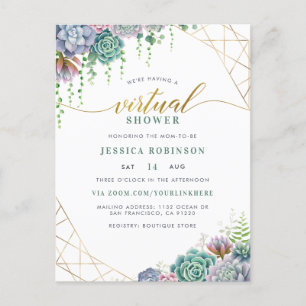 Invitation Carte Postale Succulents & Chic Gold Script Baby shower virtuel