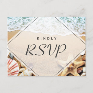 Invitation Carte Postale Summer Sandy Beach Starfish Seashell RSVP Réponse