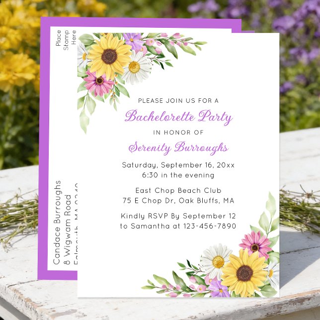 Invitation Carte Postale Sunflower Daisy Boho Spring  Garden Bachelorette (Créateur téléchargé)