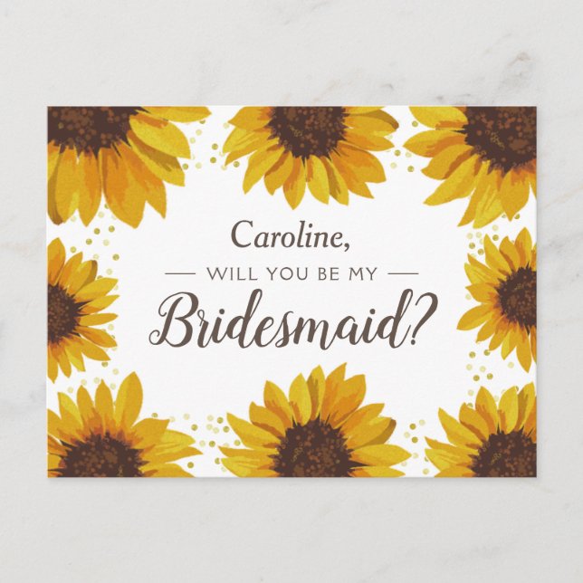 Invitation Carte Postale Sunflowers & Gold Dots Serez-Vous Ma Femme D'Accue (Devant)