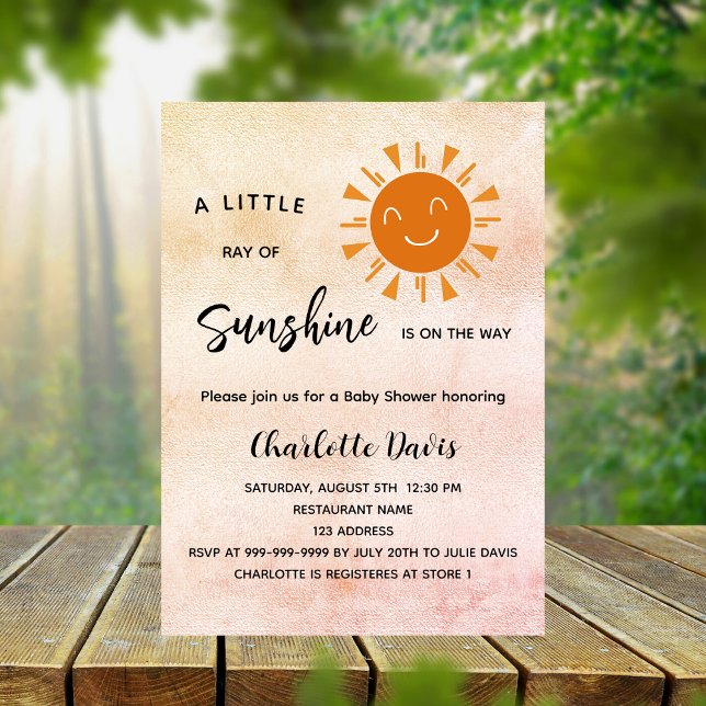 Invitation Carte Postale Sunshine Baby shower rose fille soleil (Créateur téléchargé)