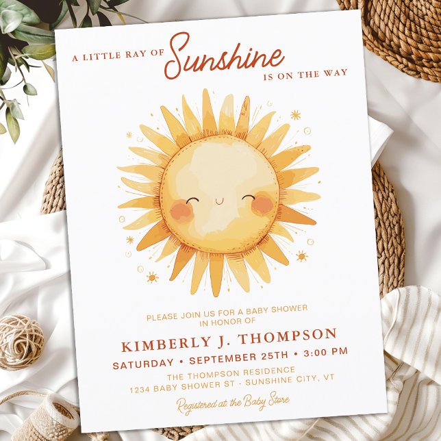Invitation Carte Postale Sunshine Genre Neutre Boho mignon Baby shower Sole (Créateur téléchargé)