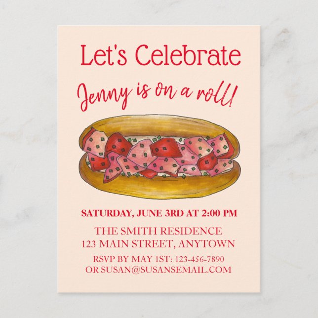 Invitation Carte Postale Sur un rouleau de homard Félicitations Maine ME Fo (Devant)