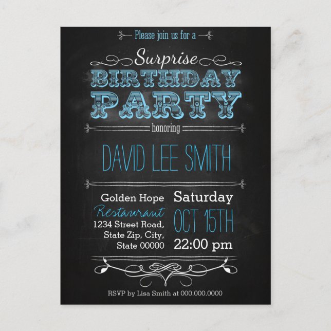 Invitation Carte Postale Surprise Birthday Party (Devant)