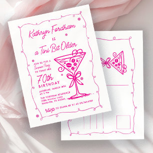 Invitation Carte Postale SURPRISE FÊTE 70e anniversaire Doodle rose Martini