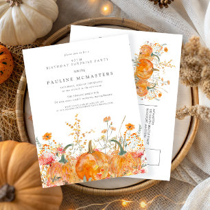 Invitation Carte Postale SURPRISE PARTY 90e anniversaire Citrouille Fleur s