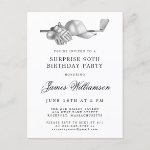 Invitation Carte Postale SurPRISE Party 90e Anniversaire Golf Thème