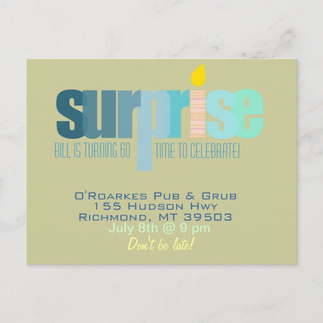 Invitation Carte Postale Surprise Party - Fêtons ! Hues bleues (Devant)