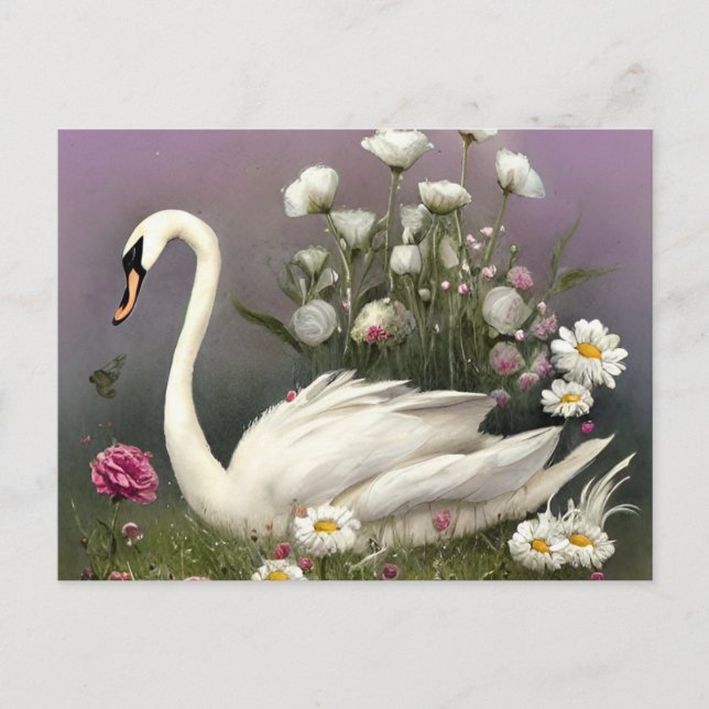 Invitation Carte Postale Swan dans un jardin (Devant)