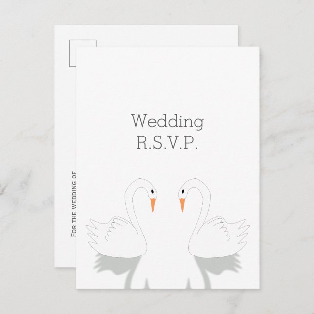 Invitation Carte Postale Swans Design Wedding RSVP (Devant / Derrière)