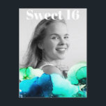 Invitation Carte Postale ~* Sweet 16 Anniversaire Photo Green Navy Mint AP2<br><div class="desc">(rechercher AP29 pour des designs similaires sur différents produits) (Cette conception peut être facilement adaptée à N'IMPORTE QUEL ÂGE ou ÉVÉNEMENT )) Rejoignez si vous avez besoin d'aide. *~* Carte postale Energy Enhanced. Modifier / Modifier le texte et la photo de la douce fille d'anniversaire 16. Abstrait Artsy Girly Chic...</div>