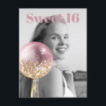 Invitation Carte Postale *~* Sweet 16 Anniversaire Photo Rose Balloon AP29<br><div class="desc">(rechercher AP29 pour des designs similaires sur différents produits)(Cette conception peut être facilement adaptée à N'IMPORTE QUEL ÂGE ou ÉVÉNEMENT )) Rejoignez si vous avez besoin d'aide. *~* Carte Postale Energy Enhanced / Carte postale. Modifier / Modifier le texte et la PHOTO de la douce fille d'anniversaire 16. Abstrait Artsy...</div>
