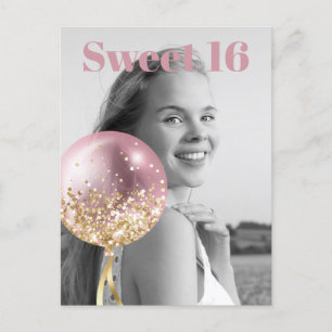 Invitation Carte Postale *~* Sweet 16 Anniversaire Photo Rose Balloon AP29