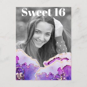 Invitation Carte Postale *~* Sweet 16 Anniversaire Photo Violet Abstrait AP