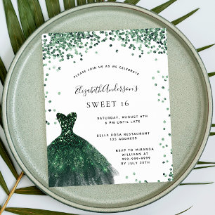 Invitation Carte Postale Sweet 16 couleur vert émeraude parties scintillant