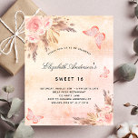 Invitation Carte Postale Sweet 16 papillon pampas herbe blush<br><div class="desc">Un arrière - plan d'or rose, rustique et rustique à l'aspect rustique et rustique. Décoré de fleurs roses d'or et de rose, de roses, d'herbe de pampas et de papillons. Personnalisez et ajoutez un nom et des détails du parti. Conseil : Si vous ne voulez pas qu'il ressemble à une...</div>