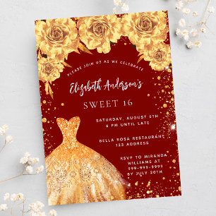 Invitation Carte Postale Sweet 16 rouge parties scintillant robe rose