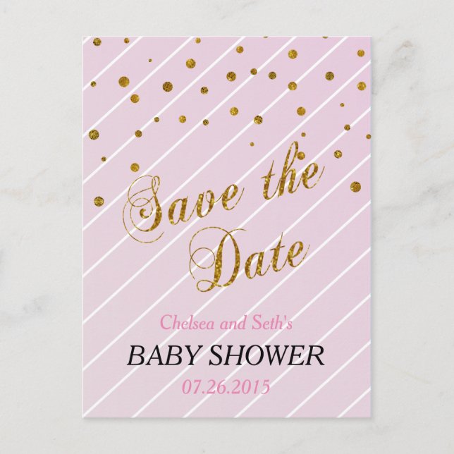 Invitation Carte Postale Sweet Baby Confetti rose et or (Devant)