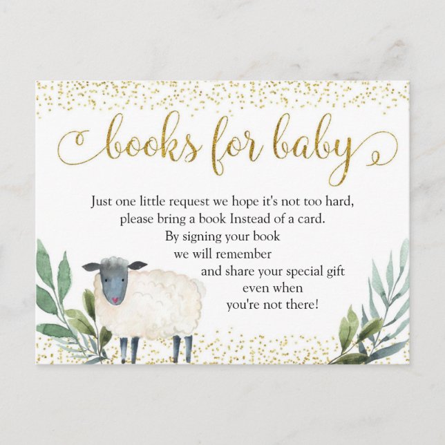 Invitation Carte Postale Sweet Little Lamb Greenery Livres pour bébé (Devant)