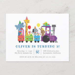 Invitation Carte Postale Sweet Party Animaux Train Enfants fête d'anniversa