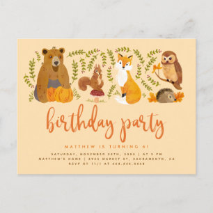 Invitation Carte Postale Sweet Woodland Forest Animaux Citrouilles Annivers
