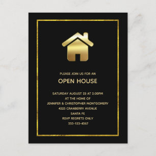 Invitation Carte Postale Symbole de la maison Elegant Gold Gradient Open Ho