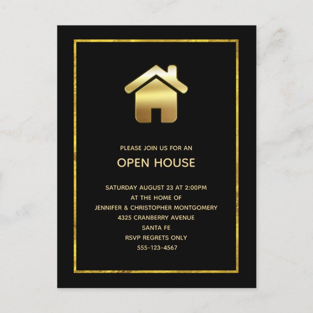 Invitation Carte Postale Symbole de la maison Elegant Gold Gradient Open Ho (Devant)
