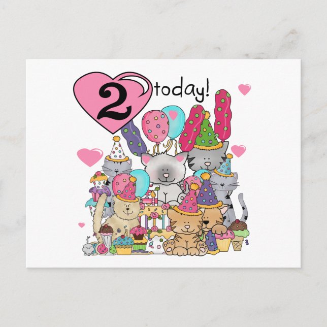 Invitation Carte Postale T-shirts et cadeaux Party Kittens 2e anniversaire (Devant)
