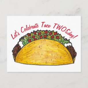 Invitation Carte Postale Taco TWOSday Mardi 2 Anniversaire fête Fiesta