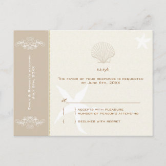 Invitation Carte Postale Taupe Ivory Destination Plage Mariage RSVP
