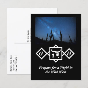 Invitation Carte Postale Taureau blanc brillant Taureau Silhouette Monogram