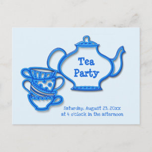 Invitation Carte Postale Tea Party avec bouilloire et tasses