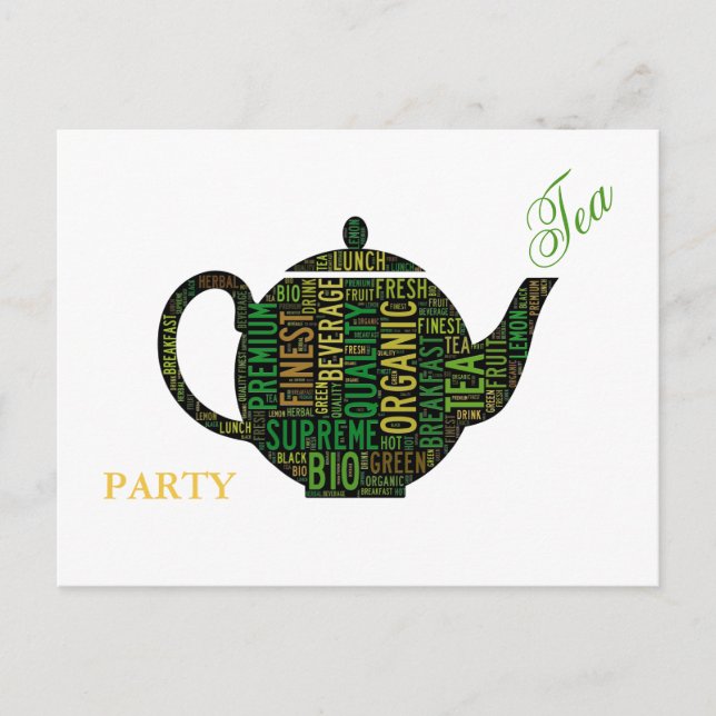 Invitation Carte Postale Tea Party - Black Teapot (Devant)