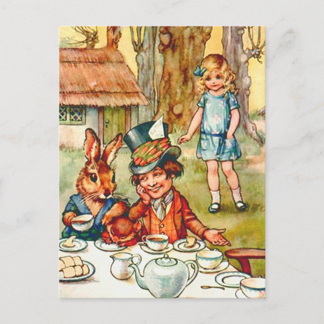Invitation Carte Postale Tea Party de Mad Hatter - Alice au pays des mervei (Devant)