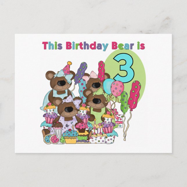 Invitation Carte Postale Teddy Bear Party 3e Anniversaire Tshirts et cadeau (Devant)